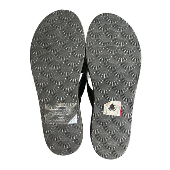 Ugg Womens Poppy Flip Flops Black Fur Pom-Poms Patent Finish Sz 6 Sandals - Picture 7 of 8